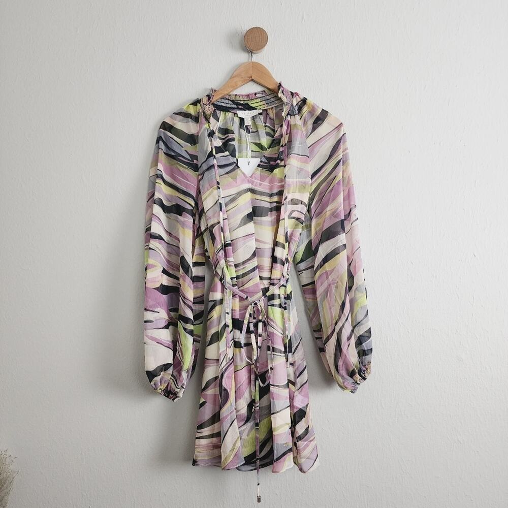 NWT Ted Baker Zeenaa Puff Sleeve Mini Dress 1 US 4 Dusty Pink Smocked Neck